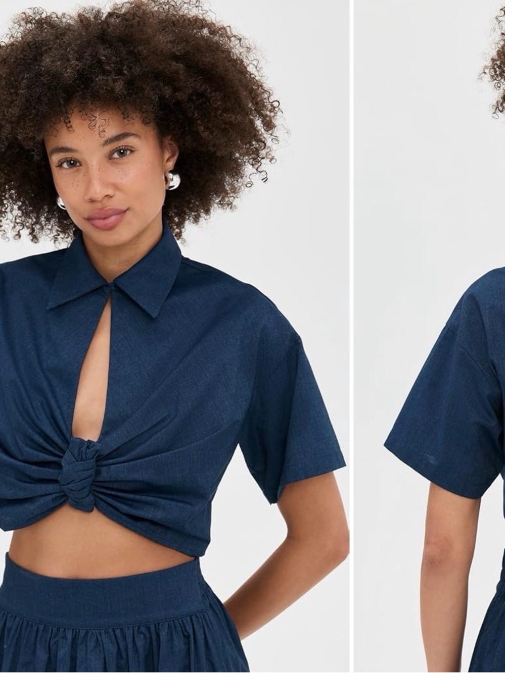 Knotted Denim Crop Top with Collar. Part of matching set. De Loreta